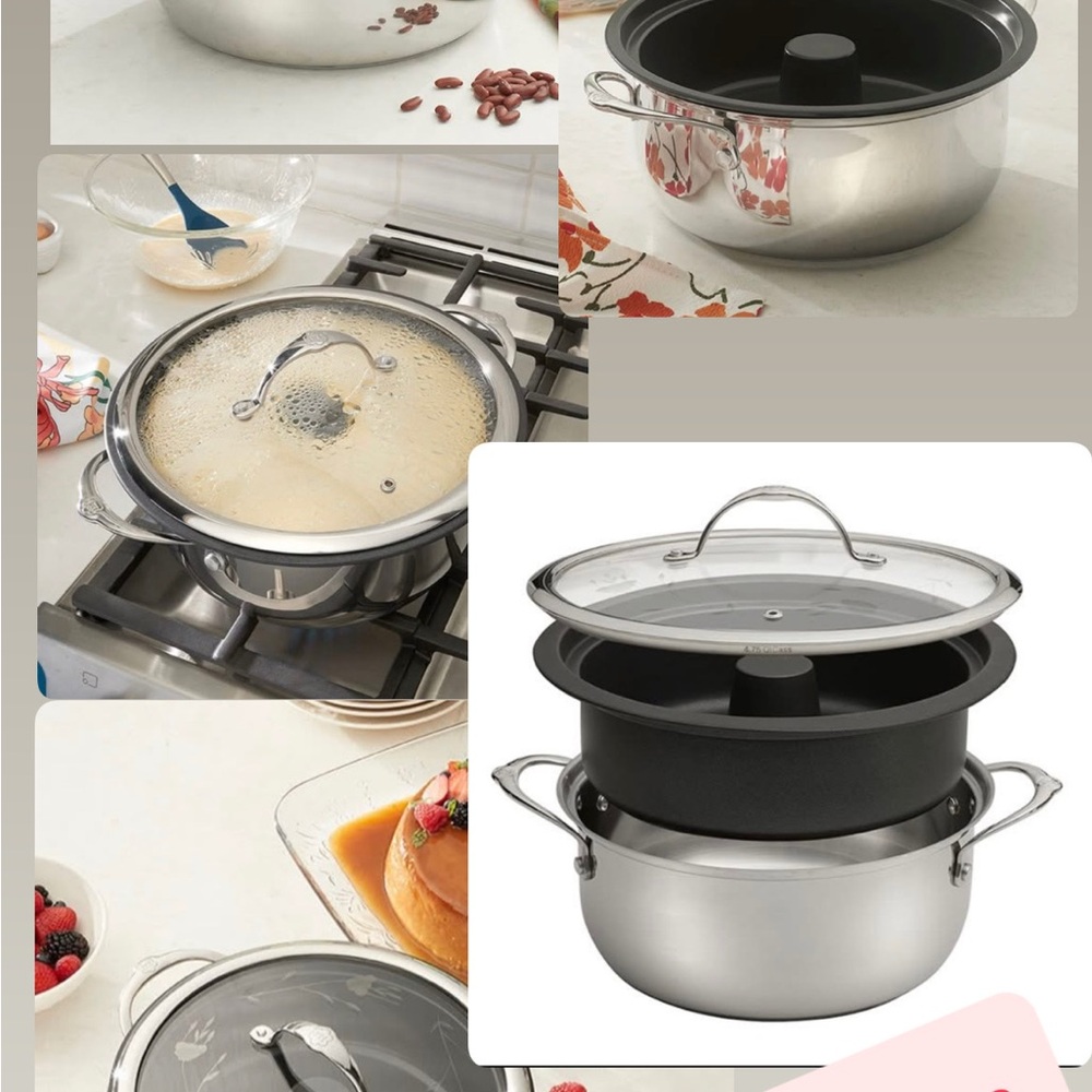 Princess House Stainless Steamer Pot with Black Insert and Glass Lid